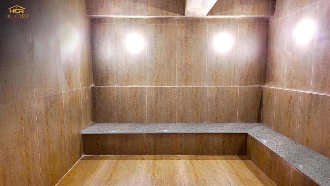 Hill Crest Residency steam bath and sauna wellness center for residents