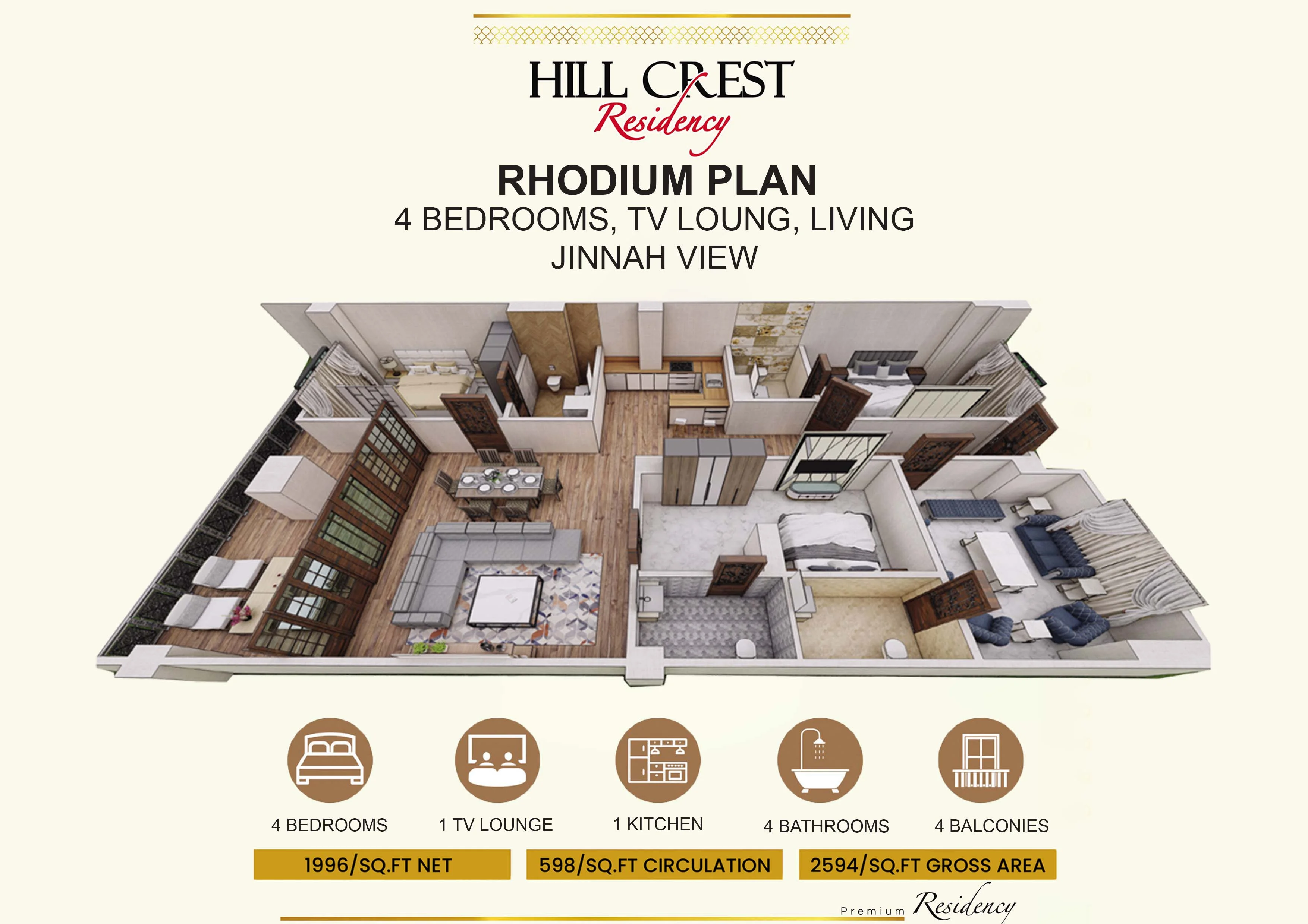 4 Bed Rhodium floor plan - Hill Crest Residency