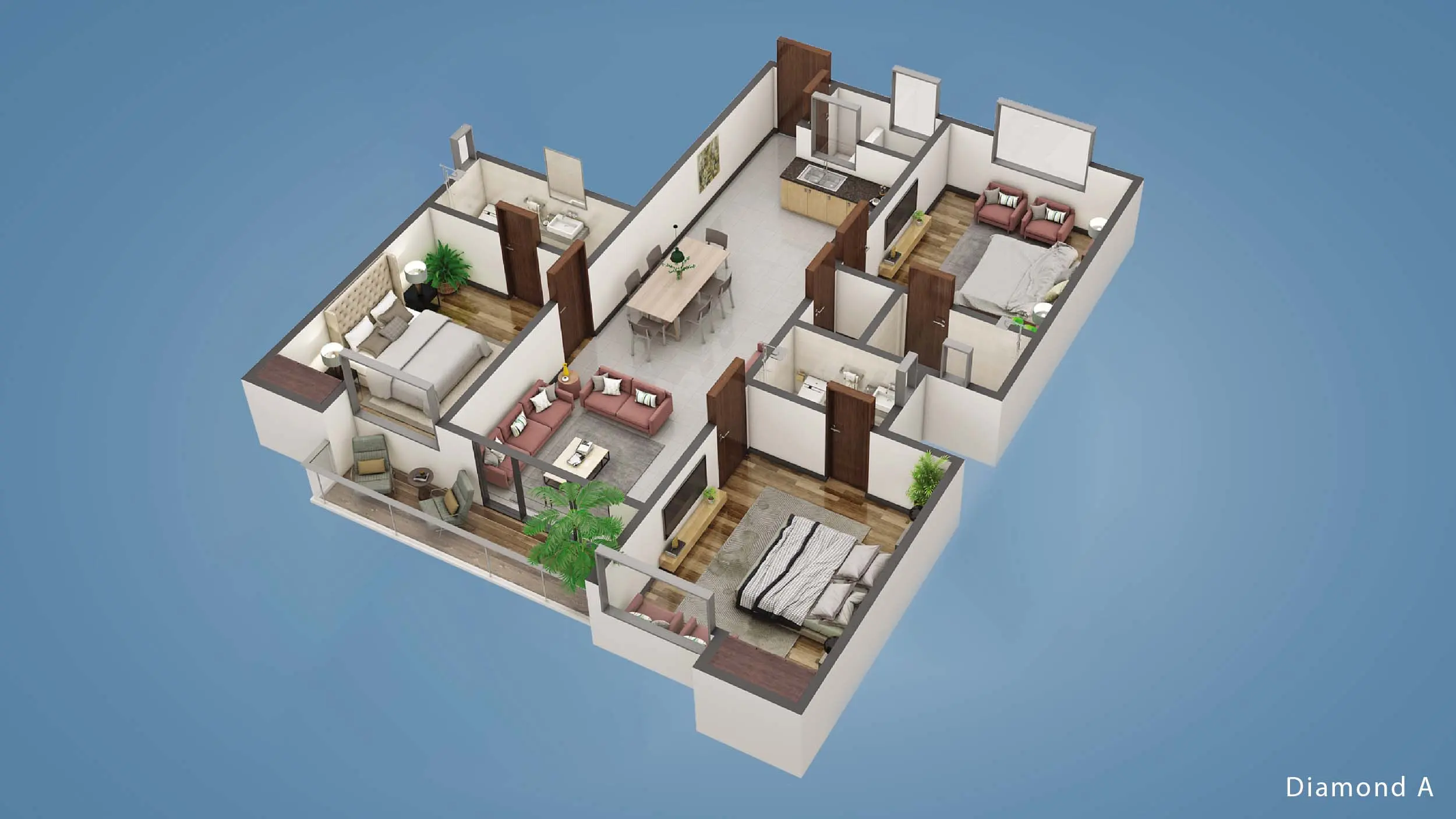 3 Bed Diamond-A floor plan - Narkin's Boutique Residency