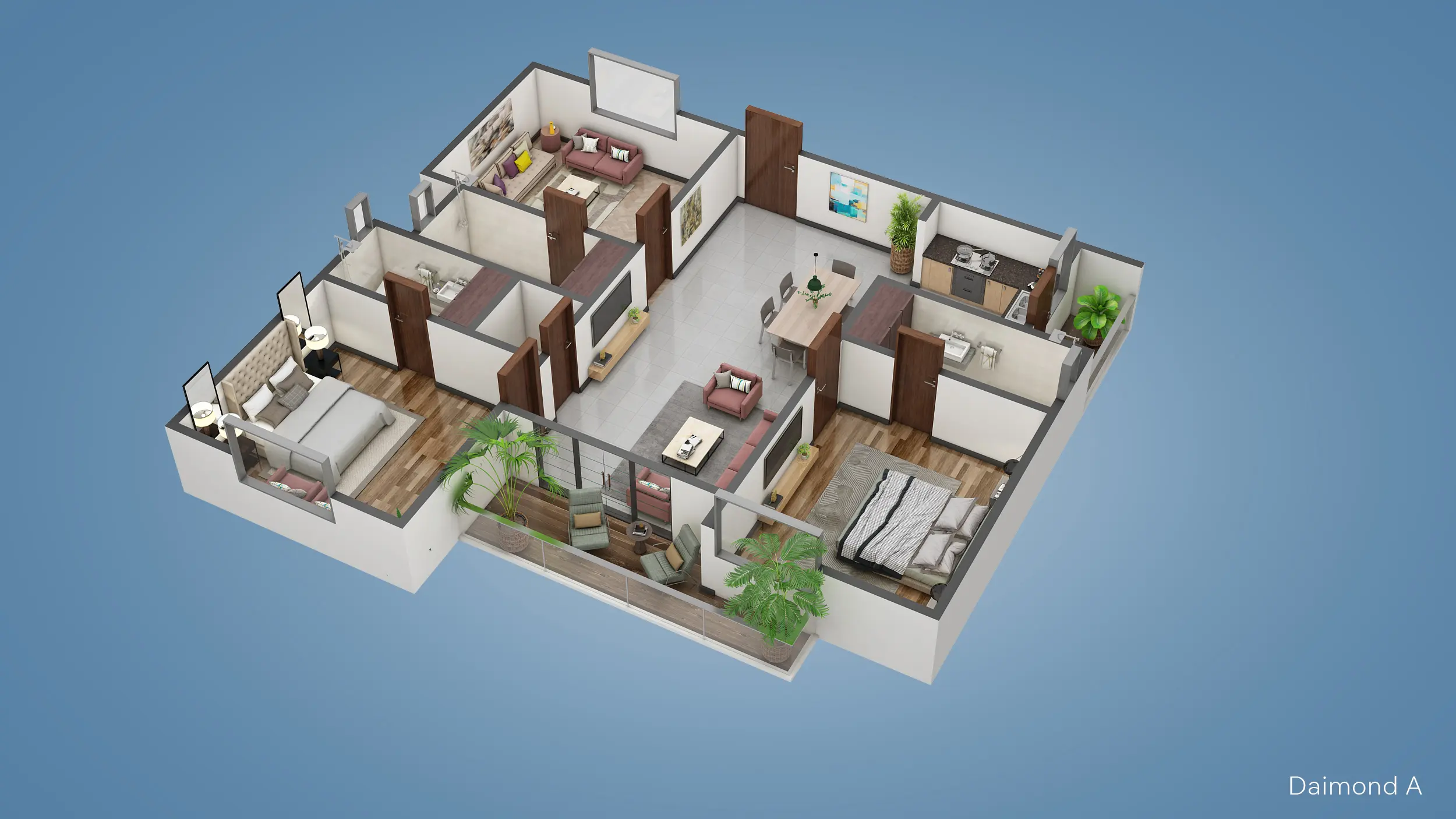3 Bed Diamond Corner floor plan - Narkin's Boutique Residency