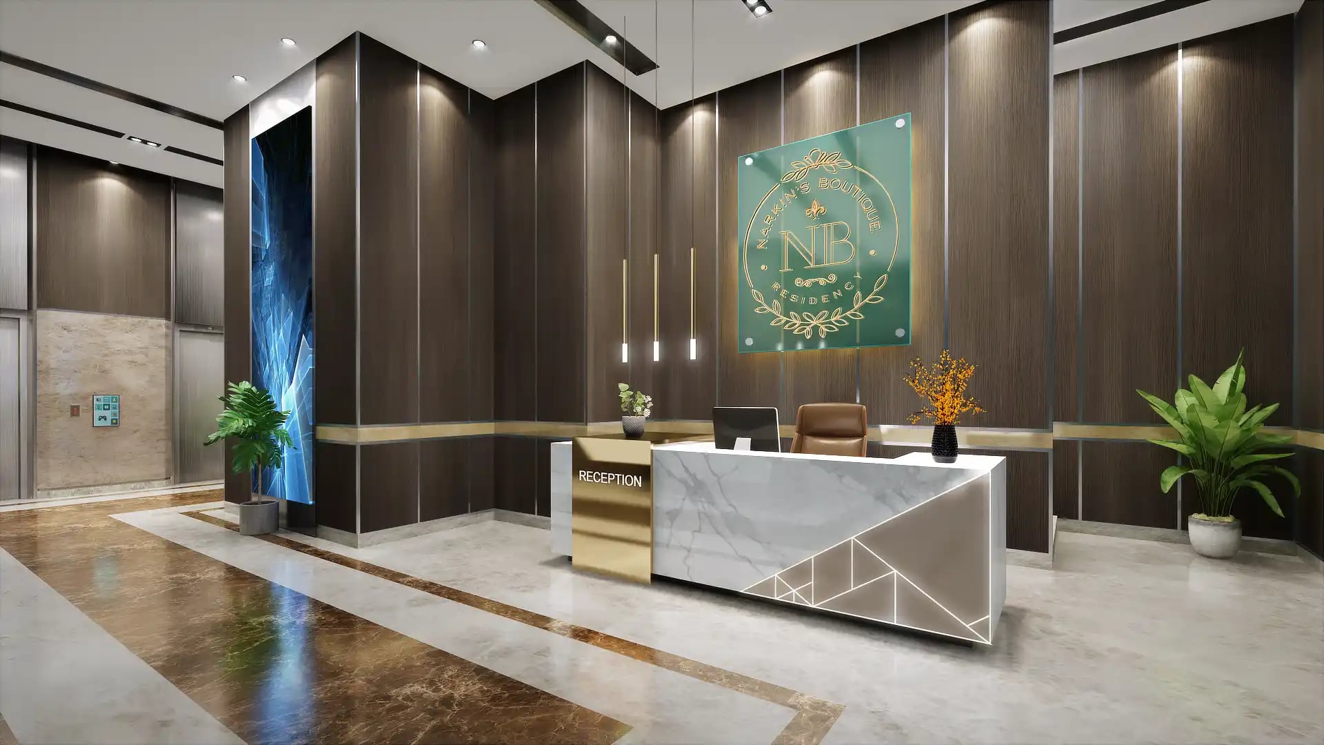 Narkin's Boutique Residency grand lobby and reception area with luxury finishes