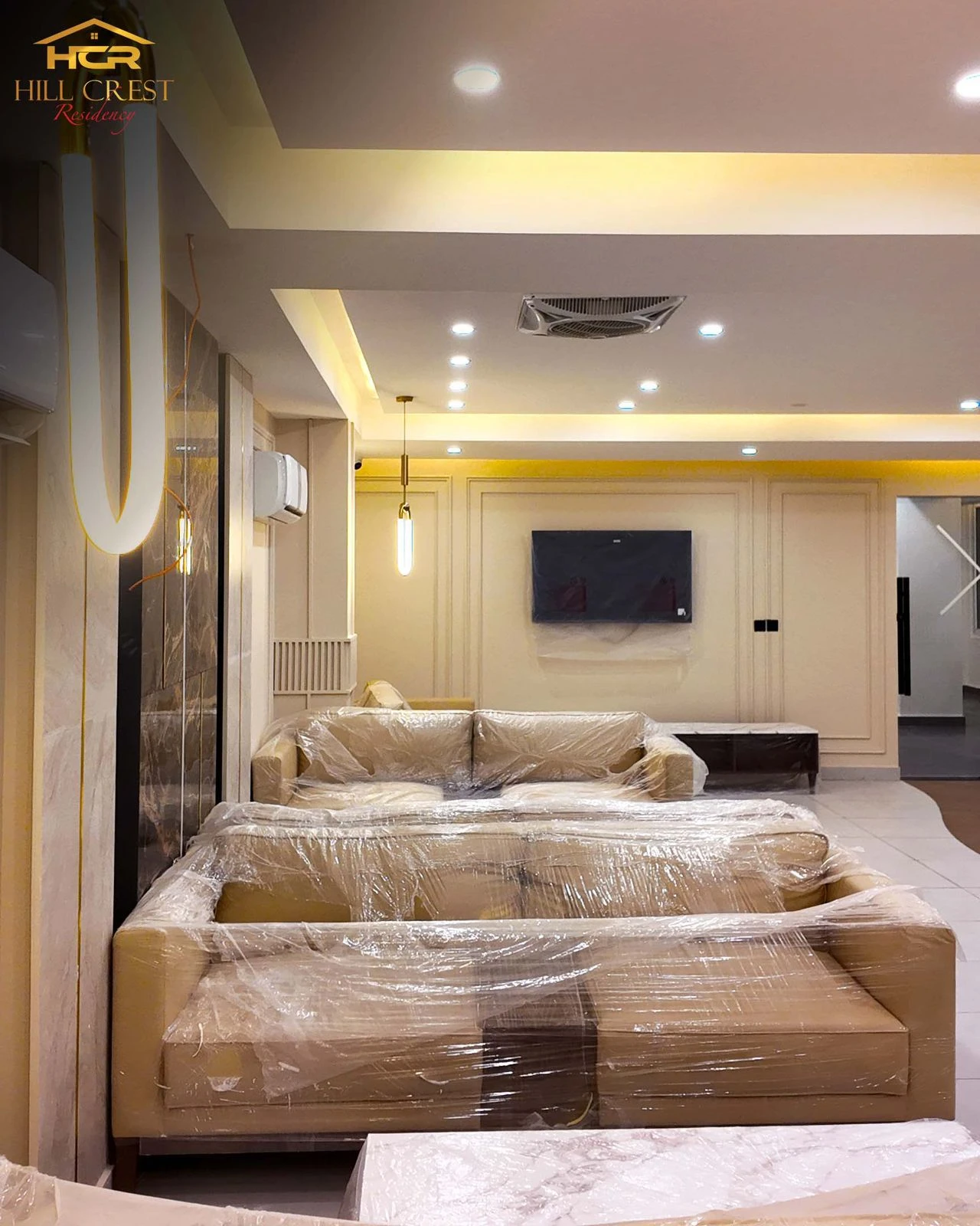 Hill Crest Residency elegant dining area with contemporary design and city view windows